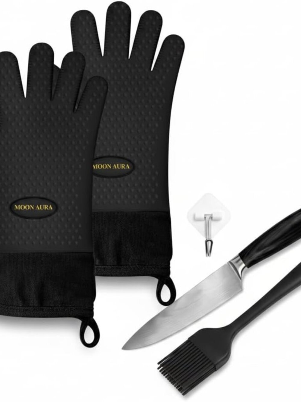 Moon Aura BBQ Gloves Heat Resistant Silicone Oven Mitts 13.38" Waterproof Grill - Picture 6 of 8